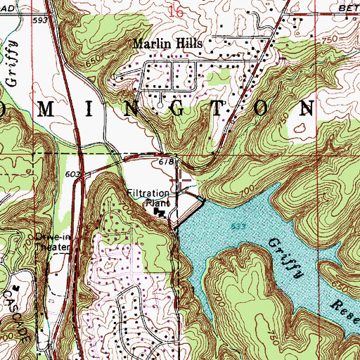 Topographic Map of Gritty Reservoir Dam, IN