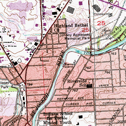 Topographic Map of Stevies Island, IN