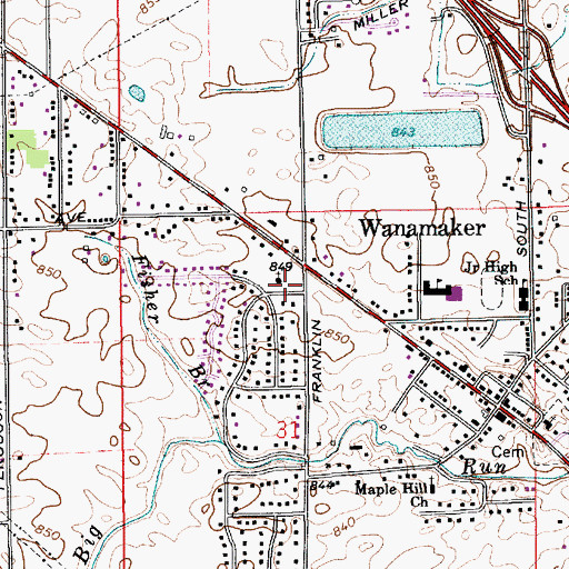 Topographic Map of Franklin Central Christian Church, IN