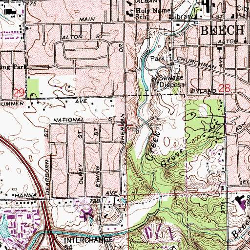 Topographic Map of Beech Grove Church of God, IN