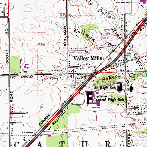 Topographic Map of Valley Mills Society of Friends, IN