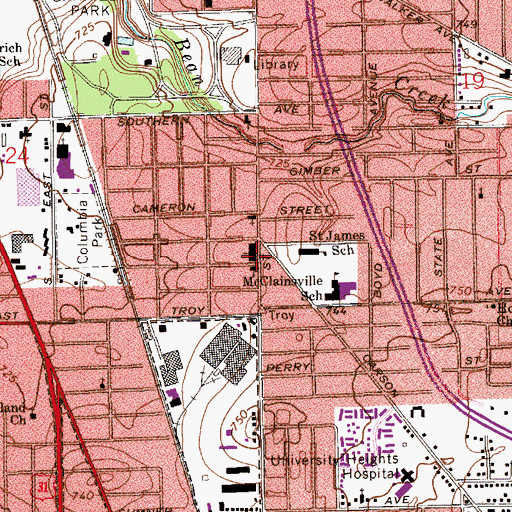Topographic Map of Garfield Heights Church of Christ, IN
