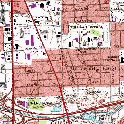 Topographic Map of University Heights Independent Christian Church, IN