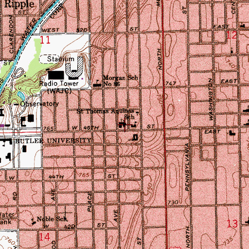 Topographic Map of Fairview Presbyterian Church, IN