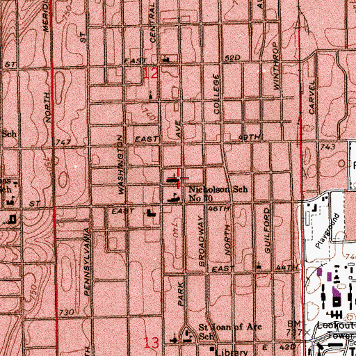 Topographic Map of First Meridian Heights Presbyterian Church, IN