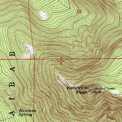 Topographic Map of Kendrick Mountain Wilderness, AZ