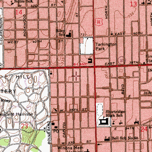 Topographic Map of Metropolitan Community Church of Indianapolis, IN