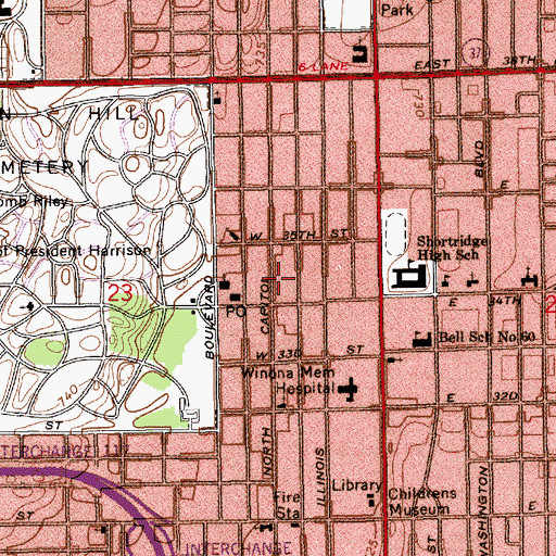 Topographic Map of Interdenominational Bible Way Church, IN