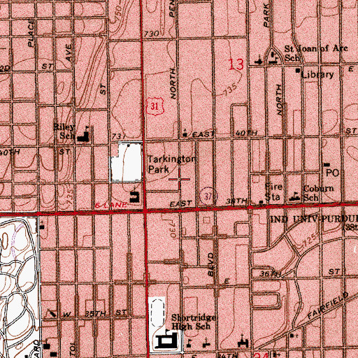 Topographic Map of Church of Scientology Mission of Indianapolis, IN