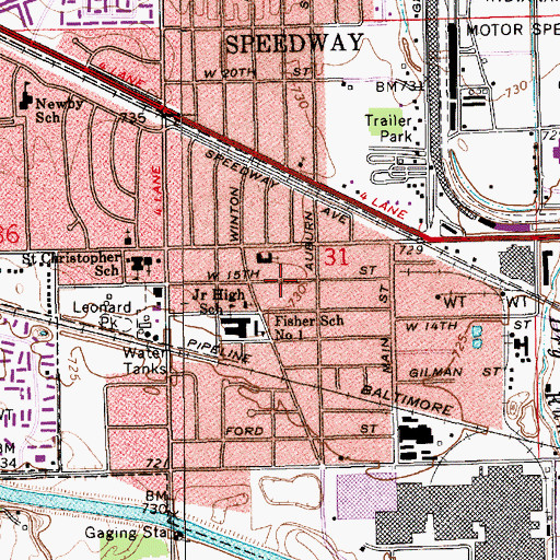 Topographic Map of Speedway United Methodist Church, IN