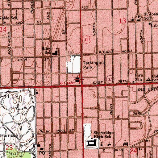 Topographic Map of North United Methodist Church, IN