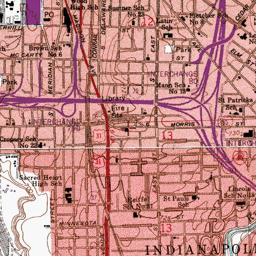 Topographic Map of Morris Street United Methodist Church, IN