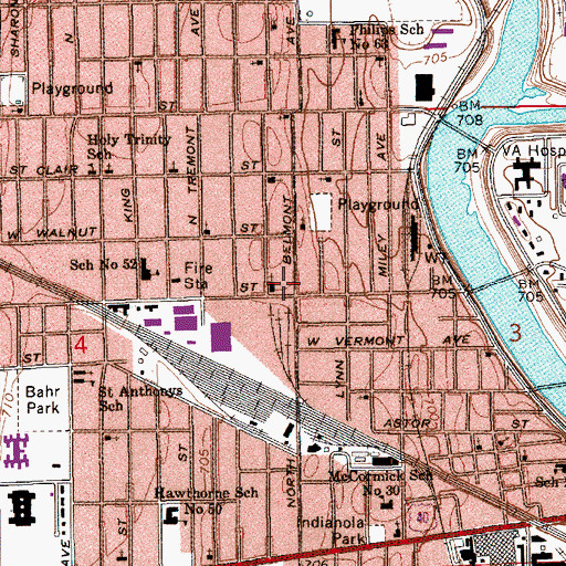 Topographic Map of Michigan Street United Methodist Church, IN