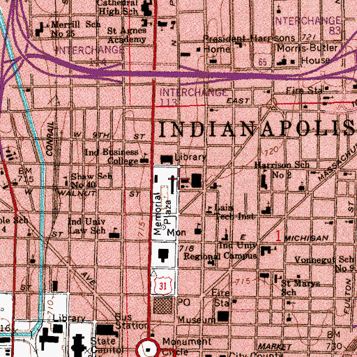 Topographic Map of Lockerbie Square United Methodist Church, IN