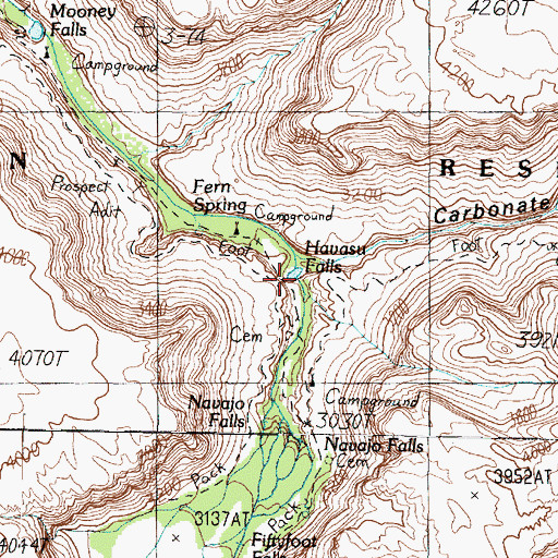 Topographic Map of Havasu Falls, AZ