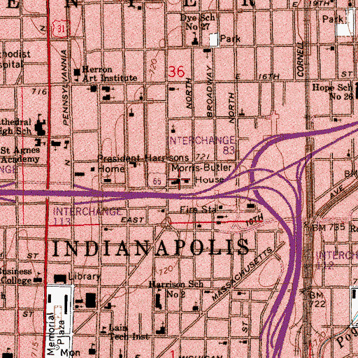 Topographic Map of Central Avenue United Methodist Church, IN