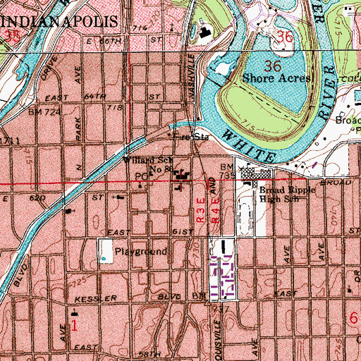 Topographic Map of Broad Ripple United Methodist Church, IN