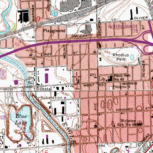 Topographic Map of West Morris Street Free Methodist Church, IN