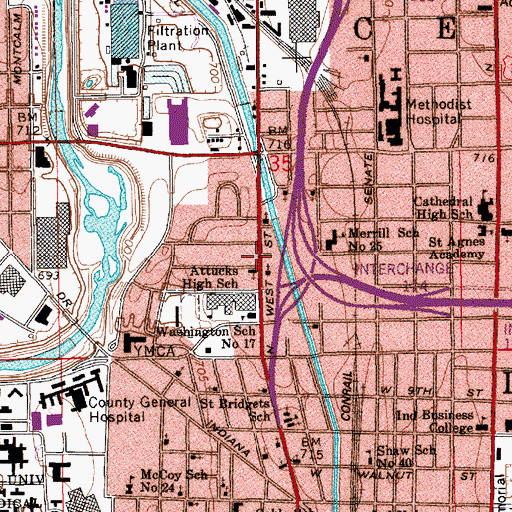 Topographic Map of Phillips Christian Methodist Episcopal Temple, IN