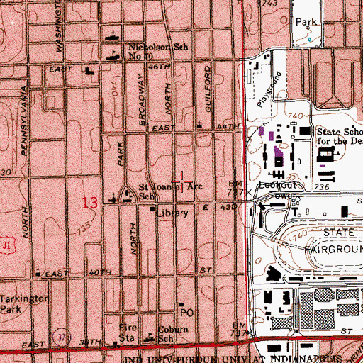 Topographic Map of Peace Lutheran Church for the Deaf, IN
