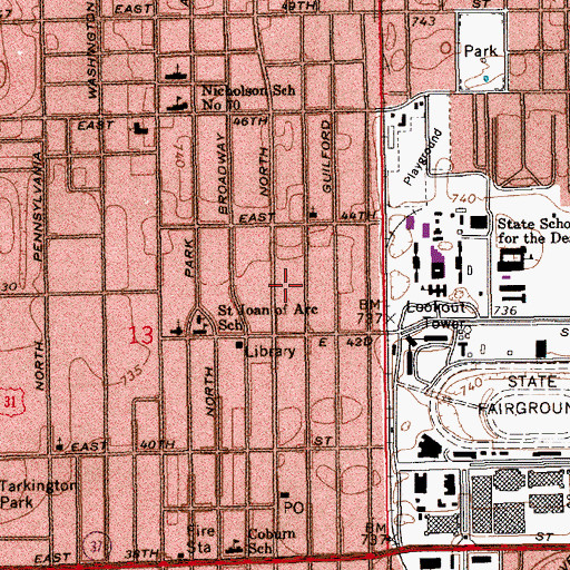 Topographic Map of Muhammads Islamic Temple, IN