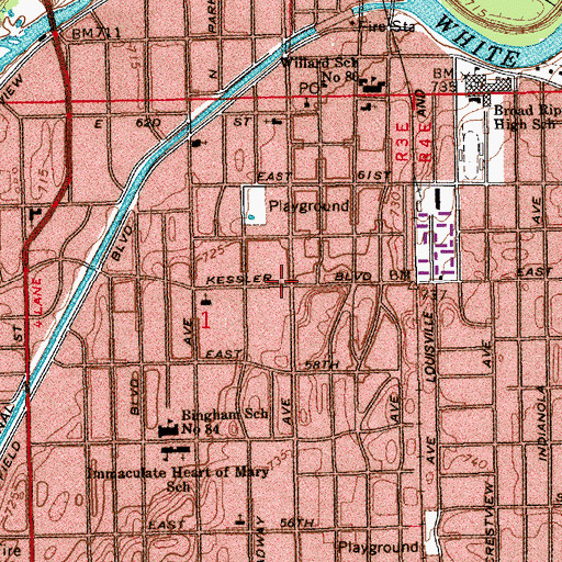 Topographic Map of United Orthodox Hebrew Congregation, IN