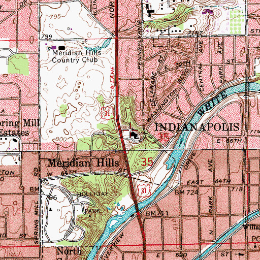 Topographic Map of Indianapolis Hebrew Congregation, IN