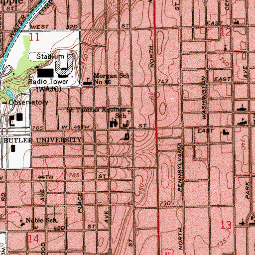 Topographic Map of University Park Christian Church (historical), IN