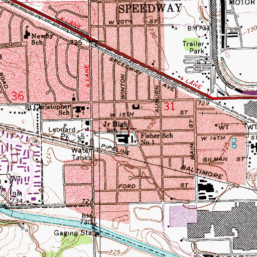 Topographic Map of Speedway Christian Church, IN