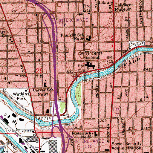 Topographic Map of Twenty Fifth Street Baptist Church, IN