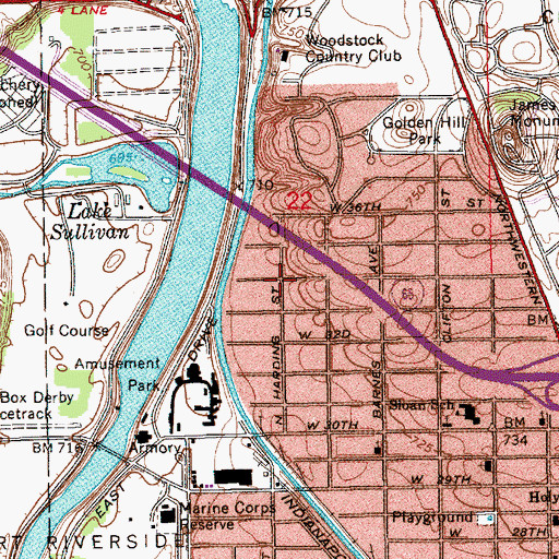 Topographic Map of Westwood Baptist Church, IN