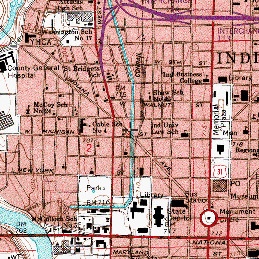 Topographic Map of Second Baptist Church, IN