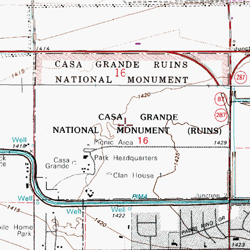 Topographic Map of Casa Grande Ruins National Monument, AZ