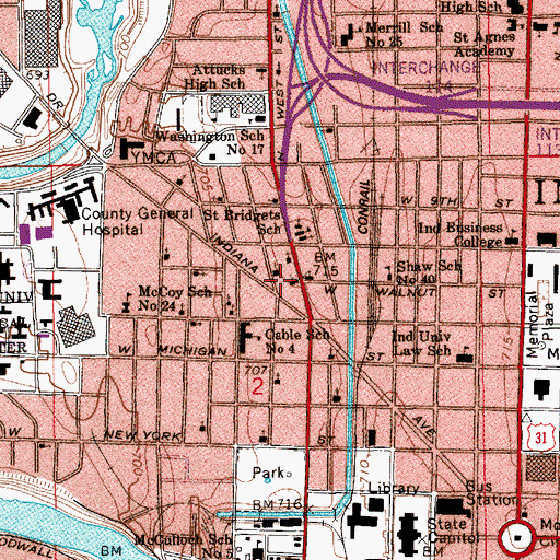 Topographic Map of Second Saint Paul Baptist Church, IN