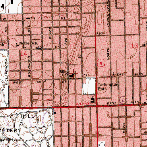 Topographic Map of East 25th Street Baptist Church, IN