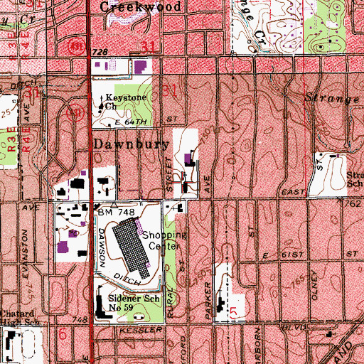 Topographic Map of Glendale Seventh Day Adventist Church, IN