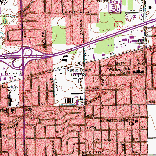 Topographic Map of First Bible Church, IN