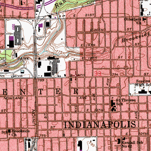 Topographic Map of East Sixteeenth Street Christian Church, IN
