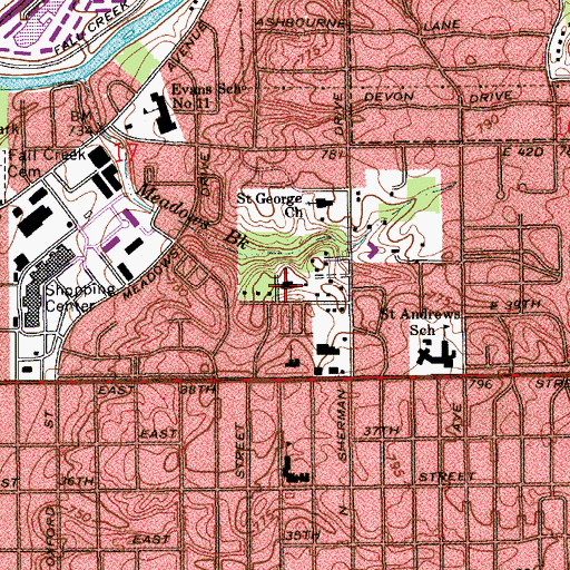 Topographic Map of The Indianapolis Church of Jesus Christ of Latter Day Saints, IN