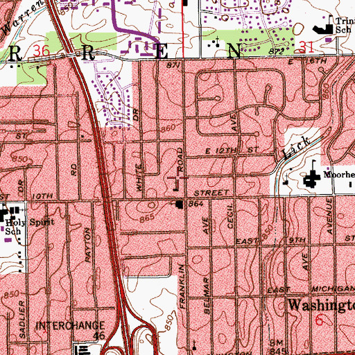 Topographic Map of East Tenth Streeet Church of God, IN