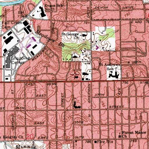 Topographic Map of First Church of Christ Scientist, IN