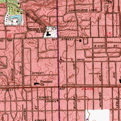 Topographic Map of Emerson Avenue Church of Christ, IN