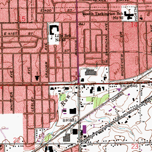 Topographic Map of East 38th Street Christian Church, IN