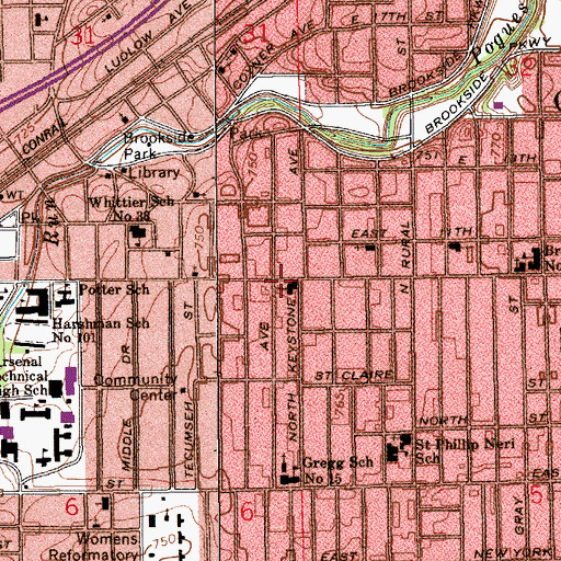 Topographic Map of East Tenth United Methodist Church, IN