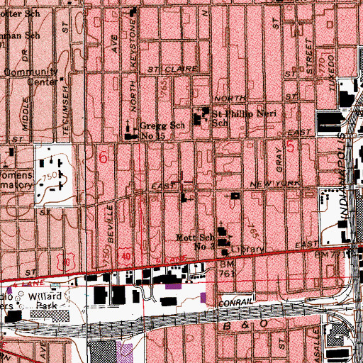 Topographic Map of East Park United Methodist Church (historical), IN