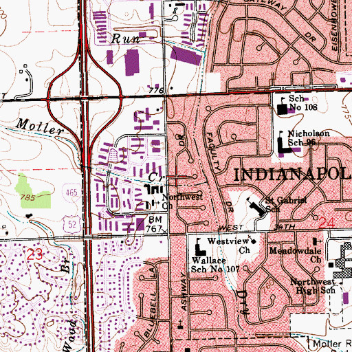 Topographic Map of High School Road Church of Christ, IN