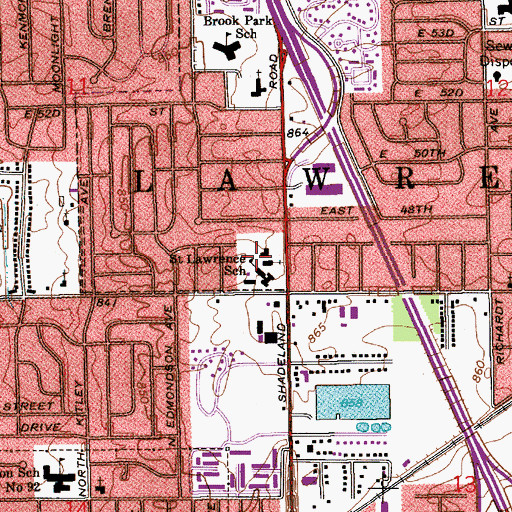 Topographic Map of Saint Lawrence Roman Catholic Church, IN