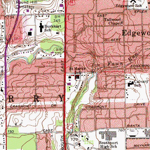 Topographic Map of Saint Mark Roman Catholic Church, IN