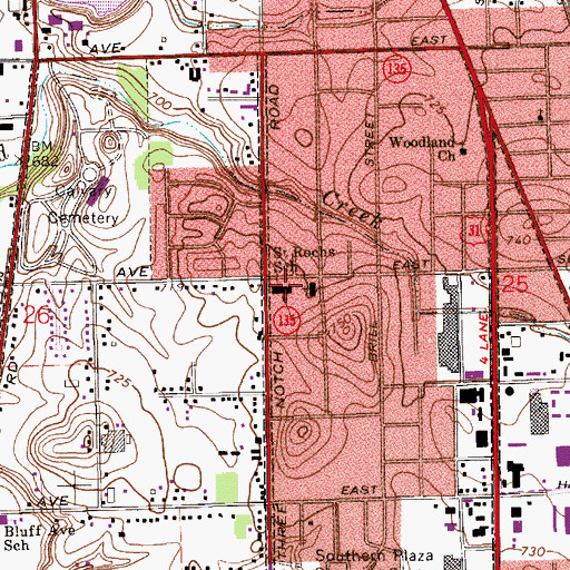 Topographic Map of Saint Roch Roman Catholic Church, IN