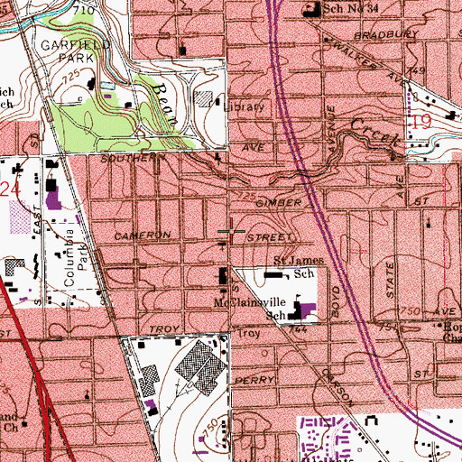Topographic Map of Saint James the Greater Roman Catholic Church, IN